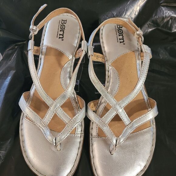 born leather Silver Thong moroccan sandals Stappy Wmns Sz 8 - Picture 2 of 6